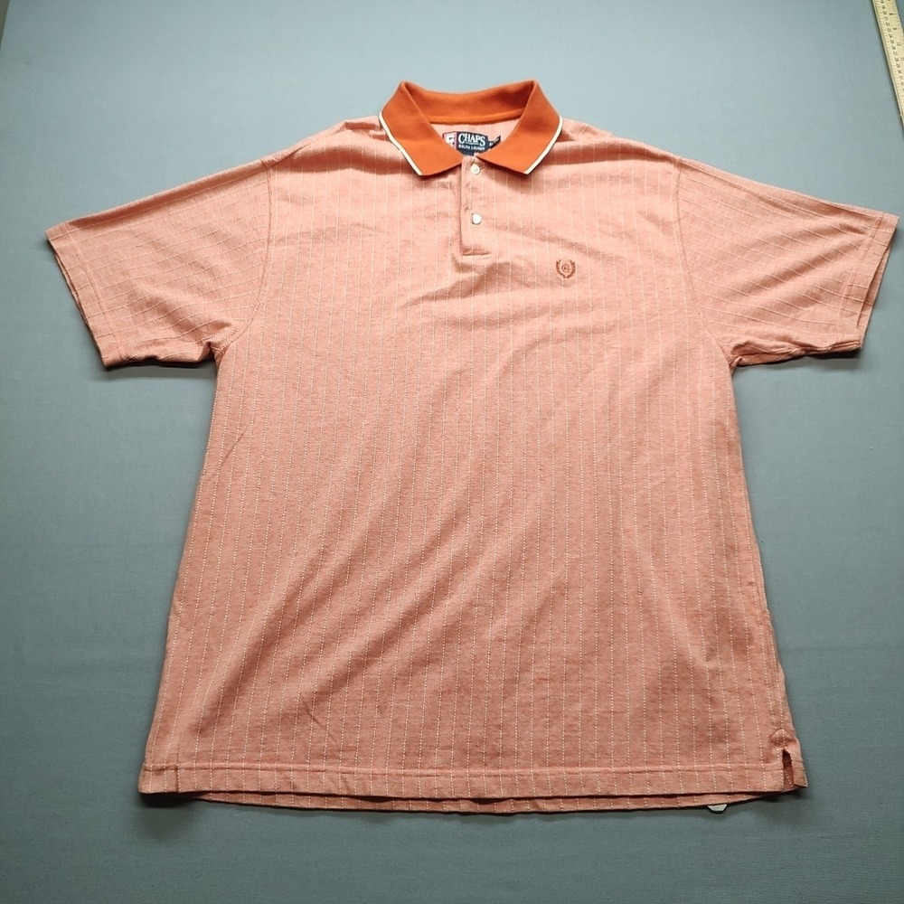 Chaps Ralph Lauren Polo Shirt‎ Mens XL Orange Striped Collared Short Sleeve Golf